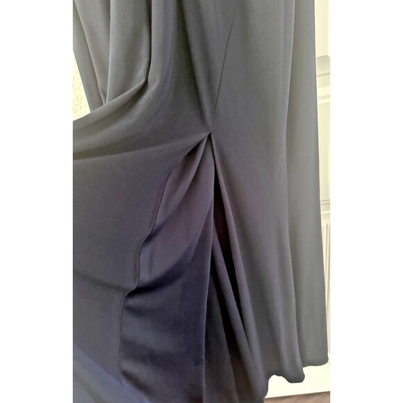 XSCAPE Women's Rosette Halter Gown Sleeveless Front slit Formal Dress Navy 14 - Picture 9 of 11